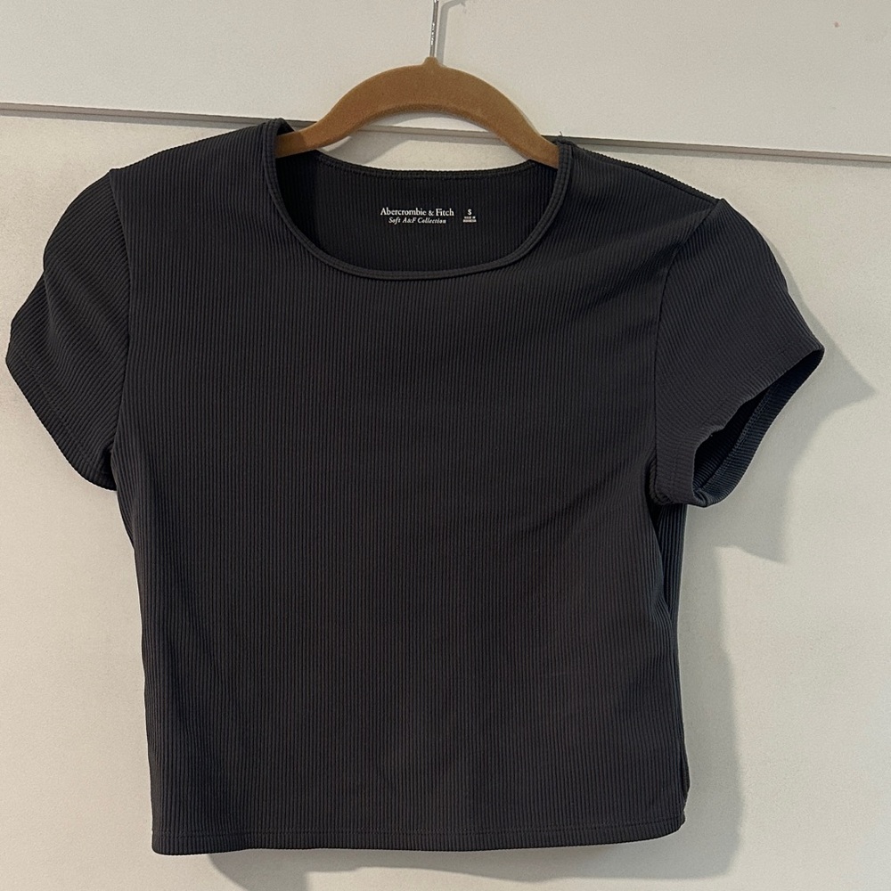Abercrombie & Fitch Women's Charcoal Ribbed Tee